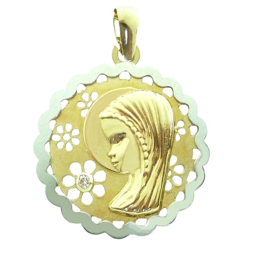 [3379B] MEDALLA VIRGEN NIÑA REDONDA 18 MM BICOLOR
