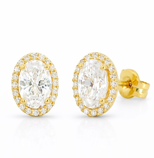 [9K0045] PENDIENTES CUAJO OVAL CON CIRCONITAS. 10MM. PRESION.9KILATES