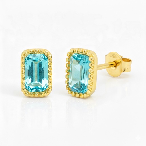 [9K0052A] 6x4MM AQUAMARINE COLOR CZ STUD EARRINGS