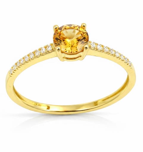 [9K0054SC] 5MM CZ CITRINE COLOR 9 KARAT GOLD RING