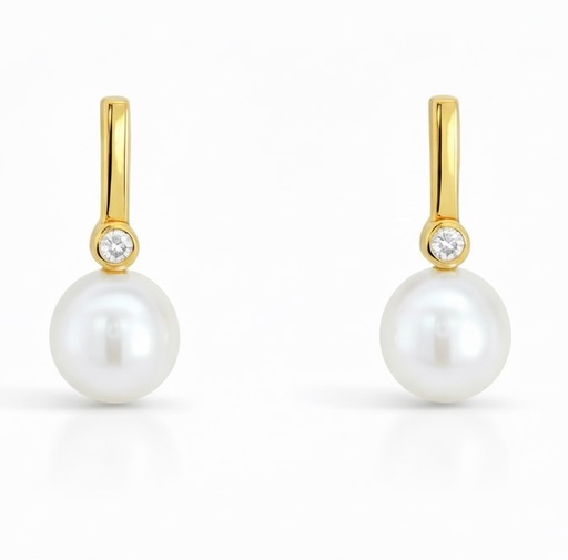 [9K0075] PENDIENTES CIRCONITAS Y PERLA CULTIVADA DE 6MM.9 KILATES