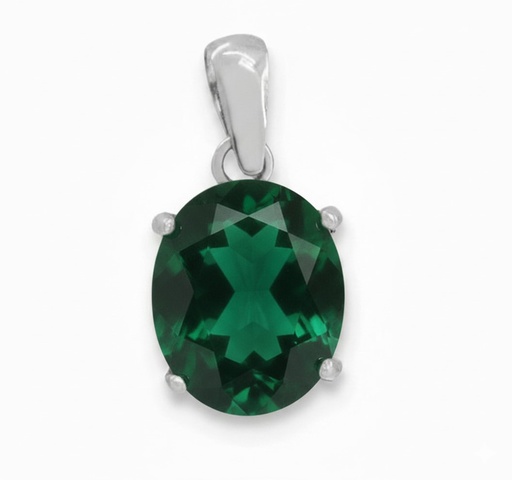 [5046/CEB] 10x8MM OVAL QUARTZ PENDANT.EMERALD COLOR.WHITE GOLD