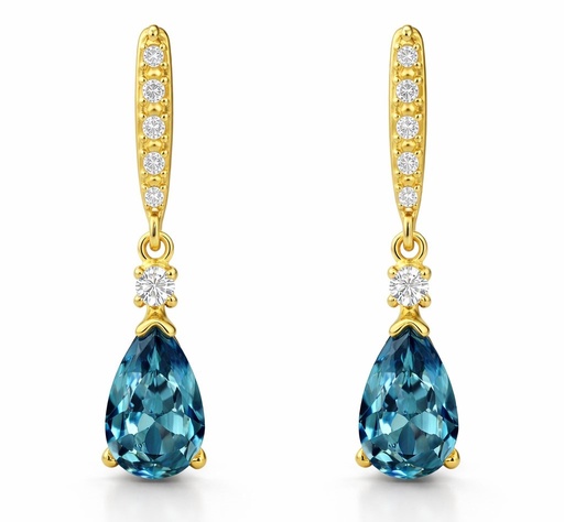 [00210L] 6x4MM LONDON BLUE TOPAZ AND CZ DANGLING EARRINGS.18MM