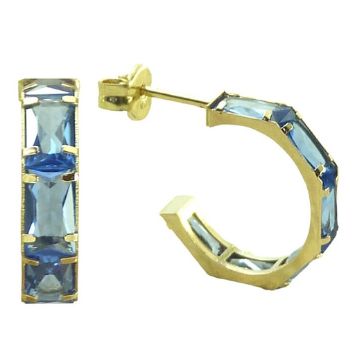 [4961A] 13x3MM HOOP EARRINGS.BAGUETTE CZ AQUAMARINE COLOR.