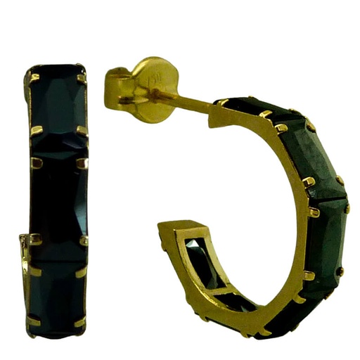 [4961N] 13x3MM HOOP EARRINGS.BLACK BAGUETTE CZ 