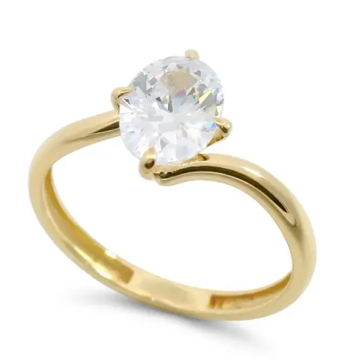 [9K0105] 9MM CZ 9 KARAT GOLD SOLITAIRE RING