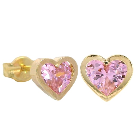 [9K5937R] PENDIENTES CORAZON 6MM PIEDRA COLOR ROSA 9 KILATES