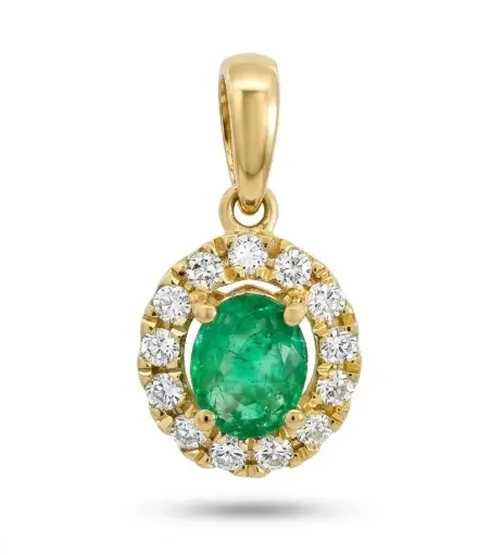 [B4187CE] COLGANTE  ESMERALDA OVAL DE 5x4MM Y  0.41 CT Y BRILLANTES DI 13 RD SI H 0.13 CT TW