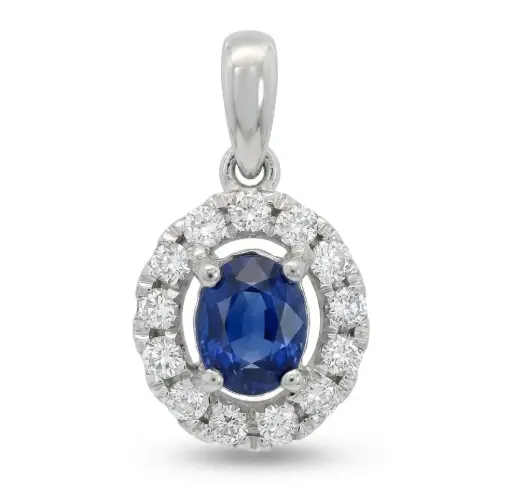 [B4187CZ] 5x4MM (0.41 CT) OVAL SAPPHIRE PENDANT WITH H-SI DIAMONDS(0.13 CT TW)