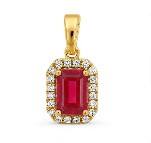 [B4232CR] COLGANTE RUBI 6x4MM (0.66 CT) Y BRILLANTES DI 20 SC SI H 0.08 CT TW