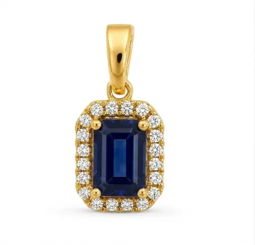 [B4232CZ] 6x4MM (0.66 CT) SAPPHIRE PENDANT WITH H-SI 0.08 CT TW DIAMONDS