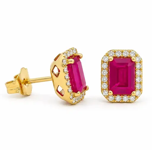 [B4232R] 6x4MM (1.32 CT TW) RUBI STUD EARRINGS WITH DIAMONDS