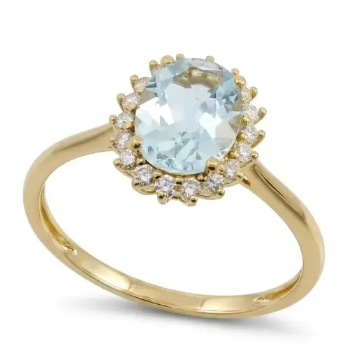 [B4233S/0.15] 8x6MM (1.12 CT) OVAL AQUAMARINE RING WITH SI-H DIAMONDS(0.15 CT TW)