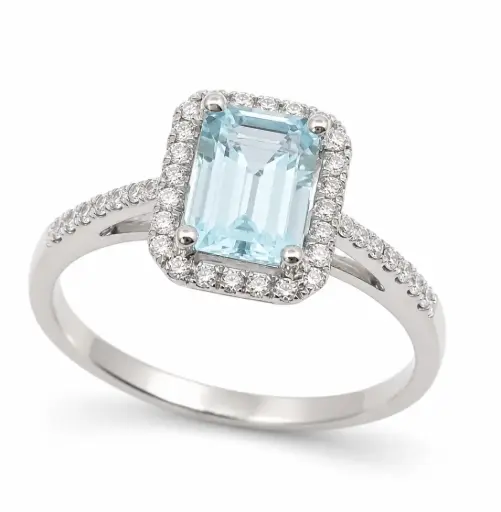 [B4234S/0.18] 7x5MM (0.85 CT) AQUAMARINE RING WITH VSI-H DIAMONDS(0.18 CT TW)