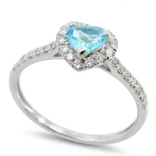 [B4236B/0.25] 5MM(0.37 CT) BLUE TOPAZ HEART RING WITH DIAMONDS VSI-H 0.25 CT TW
