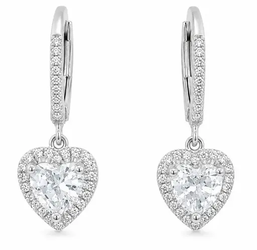 [B4240/0.15] WHITE TOPAZ AND H-SI DIAMONDS (0.15 CT TW) DANGLING EARRINGS.LEVERBACK