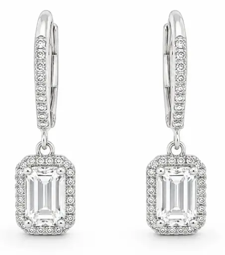 [B4242/0.16] 1.20 CT WHITE SAPPHIRE AND 0.16 CT TW DIAMONDS DANGLING EARRINGS