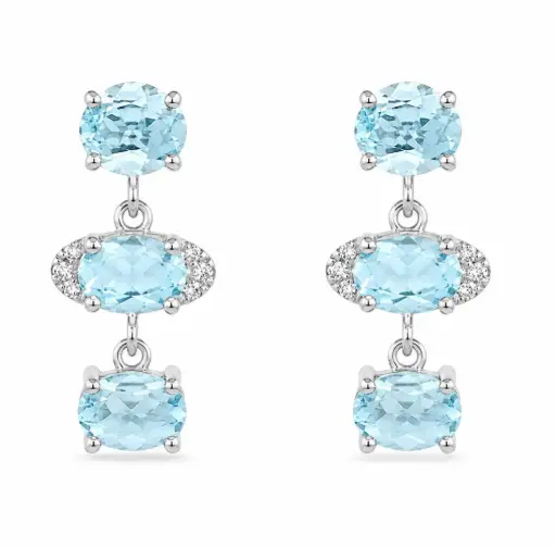 [B4244/0.06] BLUE TOPAZ AND DIAMONDS DANGLING EARRINGS.