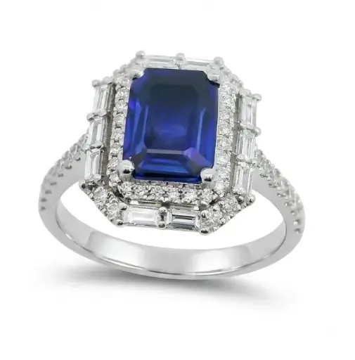 [B4249Z/0.55] 1.52 SQUARE SAPPHIRE AND 0.55 CT TW DIAMONDS RING