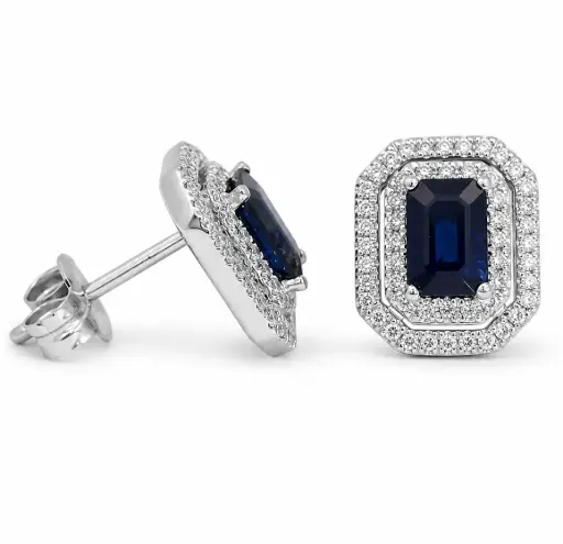 [B4250ZPB/0.68] 0.65 CT TW SAPPHIRE AND 0.34 CT TW DIAMONDS STUD EARRINGS
