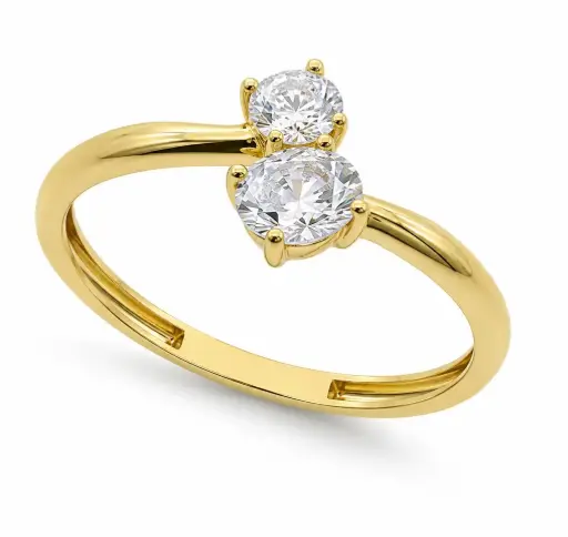 [9K0112] ROUND AND OVAL CZ 9 KARAT GOLD RING