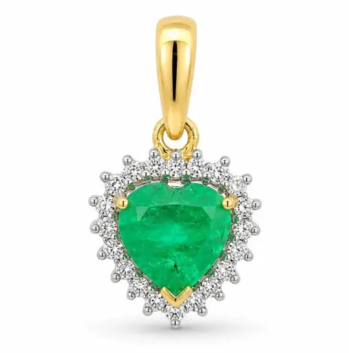 [B4251/CE] 0.51CT HEART EMERALD AND 0.06CT TW DIAMONDS PENDANT