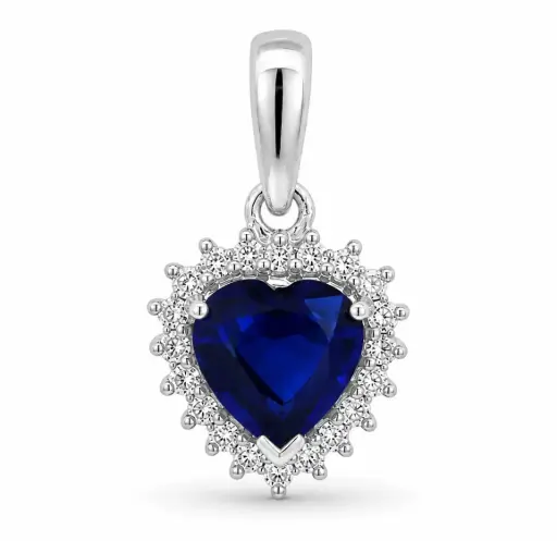 [B4251/CZB] 0.51CT HEART SAPPHIRE AND DIAMONDS PENDANT