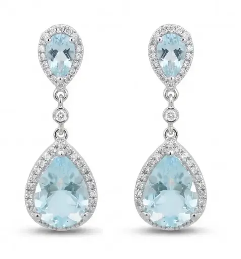 [B4253/0.24] PEAR AND ROUND DIAMOND CUT DANGLING EARRINGS