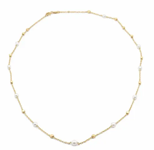 [00242] 45CM GOLD BALLS AND FRESHWATER PEARL NECKLACE 