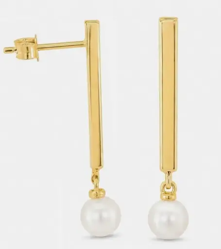 [9K00237] PENDIENTES BARRA DE 13MM COM PERLA DE 4MM PRESION. 9KILATES