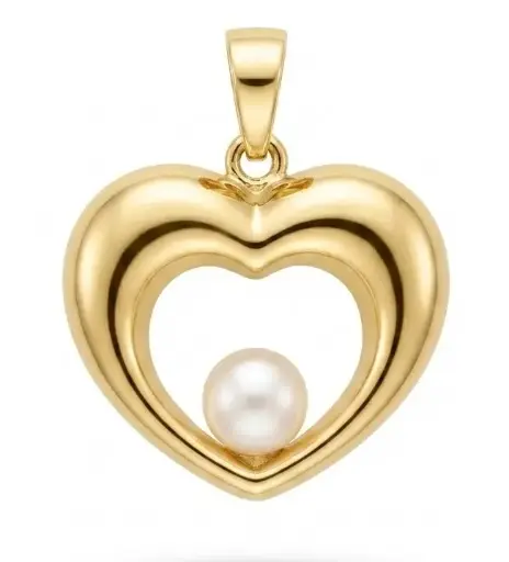 [9K00238] COLGANTE CORAZÓN CON PERLA 16x18MM 9KILATES