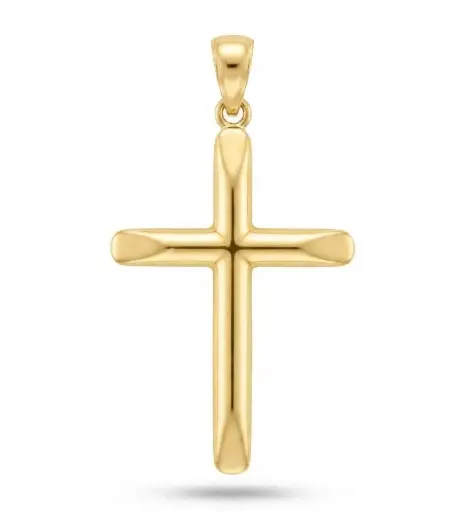 [9K5356] CRUZ LISA BISELADA SIN CRISTO 32x19MM 9KILATES