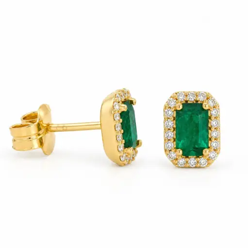 [B4254E/0.14] PENDIENTES ESMERALDAS ( 0.80 CT TW) Y  BRILLANTES 0.14 CT TW