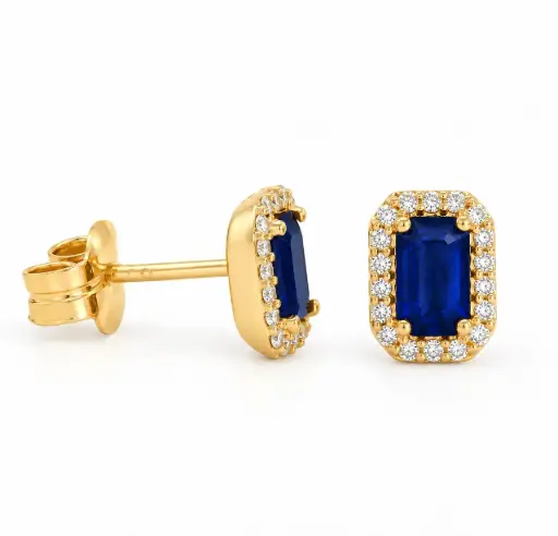 [B4254Z/0.14] PENDIENTES ZAFIRO (0.80 CT TW) Y  BRILLANTES 0.14 CT TW 