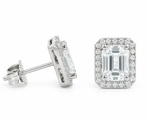 [B4234ZB/0.28] PENDIENTES  ZAFIRO BLANCO 7x5MM( 2.20 CT TW) Y BRILLANTES DI 48 RD SI (0.28 CT TW) 