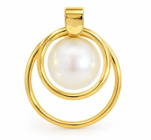 [00267C] COLGANTE DOBLE CIRCULO 18MM CON PERLA BOTON DE 8MM