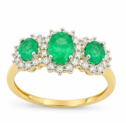 [B4257E/0.20] SORTIJA 2 ZAFIROS 0.46CT 1 ESMERALDA 0.60  Y BRILLANTES 0.20 CT  