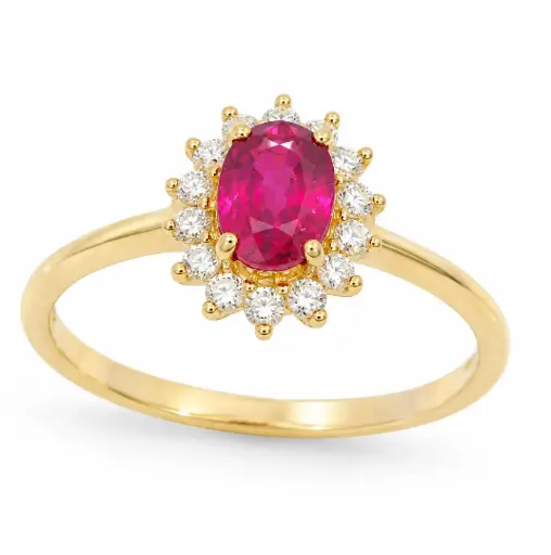 [B4217/SR] SORTIJA 1 RUBI OVAL 0.60CT BRILLANTES 0.15 CT TW 