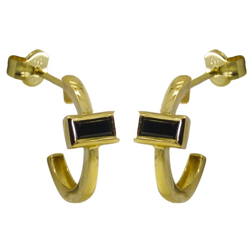 [4985N] 6x4MM BLACK CZ HOOP EARRINGS.13MM.