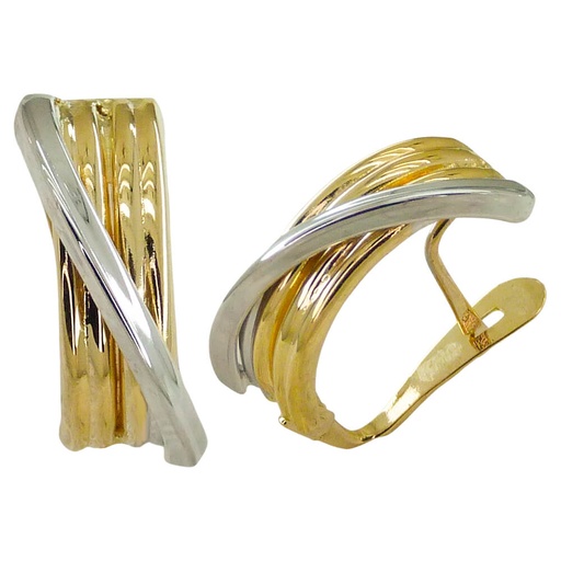[4979] 16x2MM TWO TONE CURVED BANDS EARRINGS.LEVERBACK.