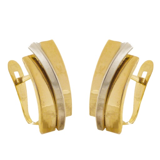 [4981] 15x6MM TWO TONE CURVED BANDS EARRINGS.LEVERBACK.