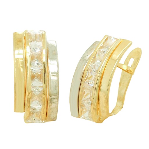 [3606] TWO TONE CURVED BANDS AND CZ EARRINGS.LEVERBACK.