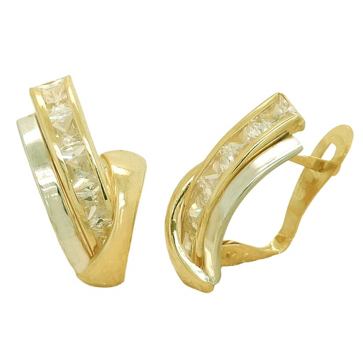 [3603] TWO TONE LEVERBACK EARRINGS WITH CZ.