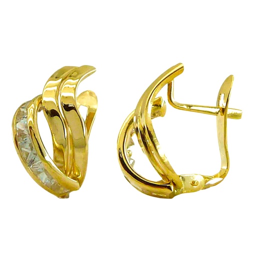 [2562] CURVED BANDS AND CZ LEVERBACK EARRINGS.