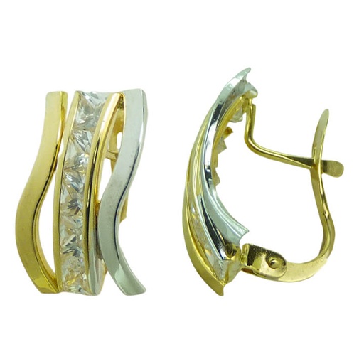 [3605] TWO TONE LEVERBACK EARRINGS WITH CZ.