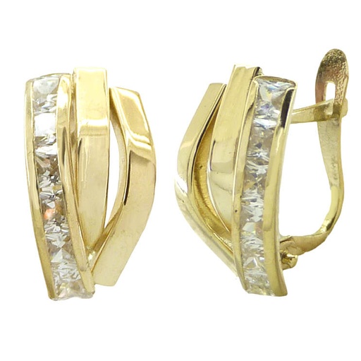 [5583] CURVED BANDS AND CZ LEVERBACK EARRINGS.