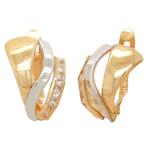 [2790] TWO TONE CURVED BANDS EARRINGS.LEVERBACK