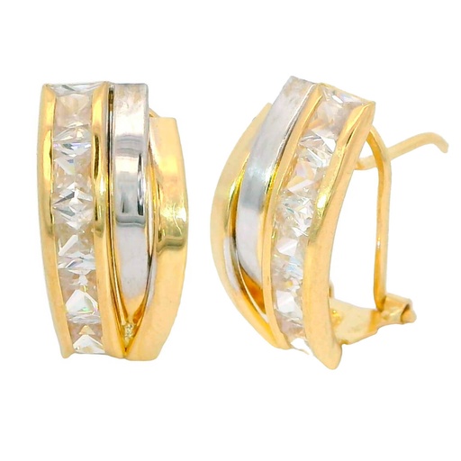 [3102] PENDIENTES BANDAS BICOLOR Y CIRCONITAS CARRÉ.OMEGA.
