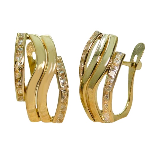 [3053/C] CURVED BANDS AND CZ LEVERBACK EARRINGS.