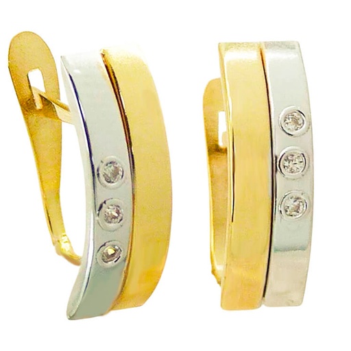 [5372] PENDIENTES BICOLOR BANDAS Y CIRCONITAS CARRE.CATALAN.14x5MM.